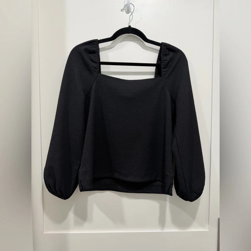 Madewell Crepe Square Neck Puff Sleeve Top Black S